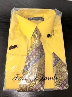 Fortino Landi Men’s Yellow Dress Shirt Tie Set NWT 16-16.5 36-37